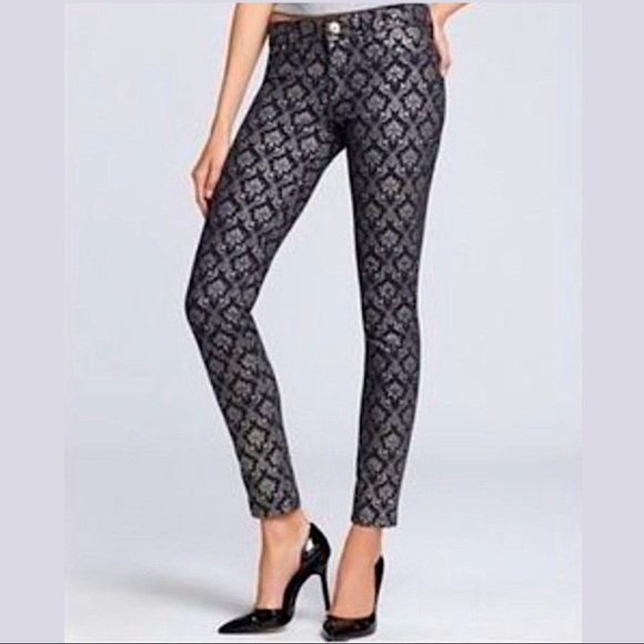 DL1961 Premium Denim Emma Ornate Leggings - Purple and Faded Gold Damask Sz. 26 - Picture 1 of 15